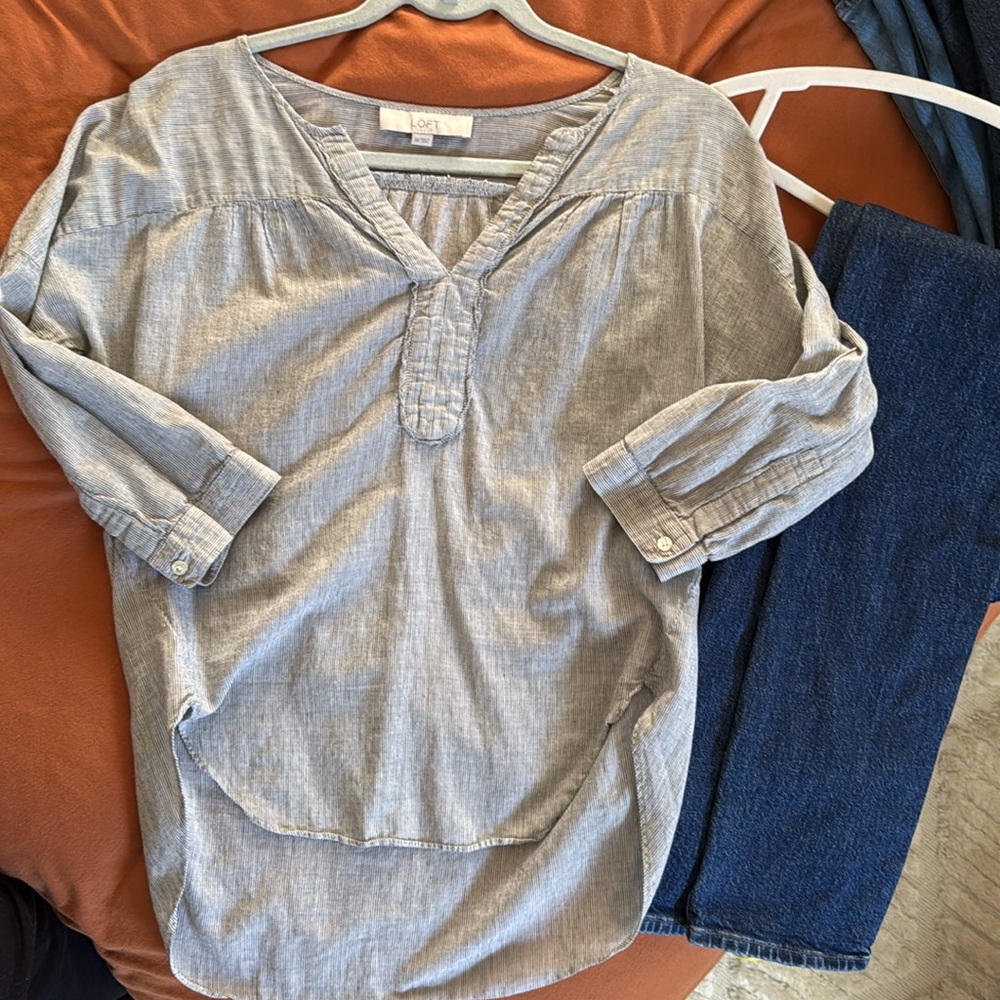 The Loft Tunic Size XS | Striped Cotton Linen Blend Shirt | Layering Shirt | GUC